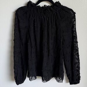 Rebecca Taylor Black Sheer Lacy Floral High Neck Long Sleeve Blouse Top, Size 2